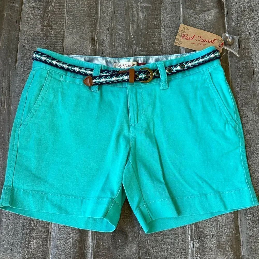Red Camel Turquoise Teal Blue Belted Shorts 3